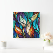 Kleurrijke bladeren in Glas in lood Kijk Vierkante Klok (Huis)