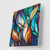 Kleurrijke bladeren in Glas in lood Kijk Vierkante Klok (Hoek)