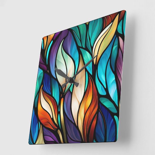 Kleurrijke bladeren in Glas in lood Kijk Vierkante Klok (Hoek)