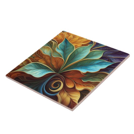 Kleurrijke bladeren in wervelend patroon ontwerp tegeltje (Zijkant)