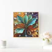 Kleurrijke bladeren in wervelend patroon ontwerp vierkante klok (Huis)