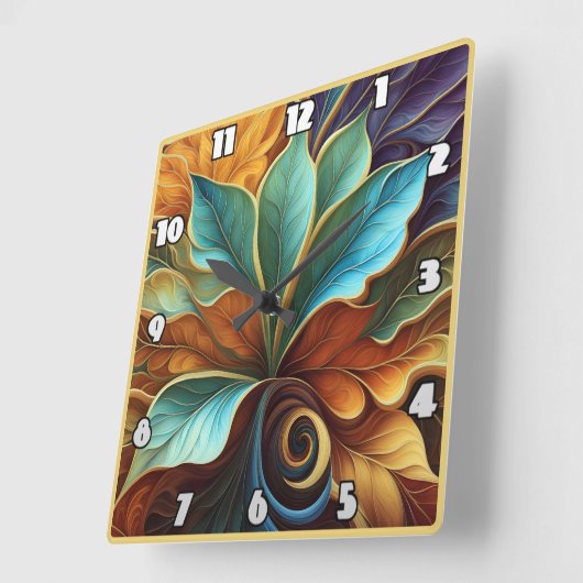 Kleurrijke bladeren in wervelend patroon ontwerp vierkante klok (Hoek)