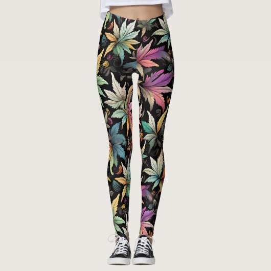 Kleurrijke bladeren leggings (Voorkant)