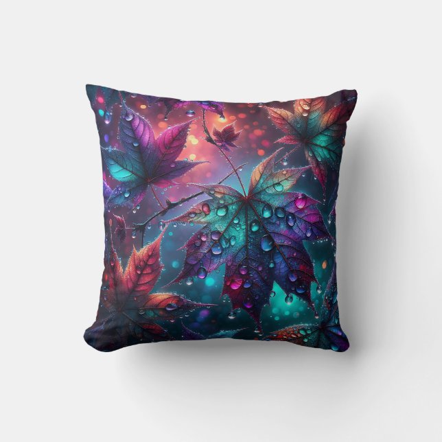 "Kleurrijke bladeren met regendruppels" Kussen (Voorkant)