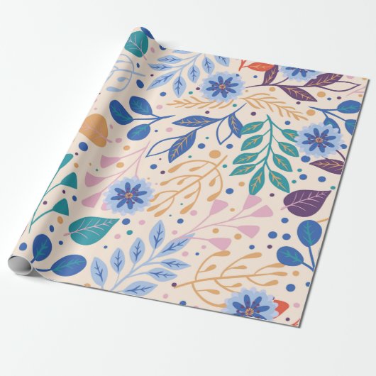 Kleurrijke bladeren Modern Foliage Patroon Cadeaupapier (Uitgerold)