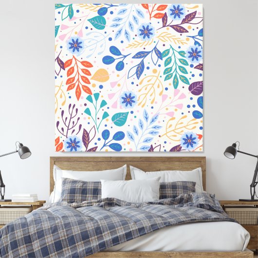 Kleurrijke bladeren Modern Foliage Patroon Canvas Afdruk (Insitu (Slaapkamer))