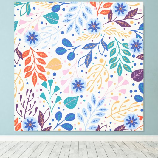 Kleurrijke bladeren Modern Foliage Patroon Canvas Afdruk (Insitu (Houten vloer))
