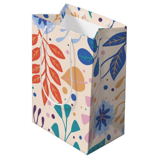 Kleurrijke bladeren Modern Foliage Patroon Medium Cadeauzakje (Achterkant Gekanteld)