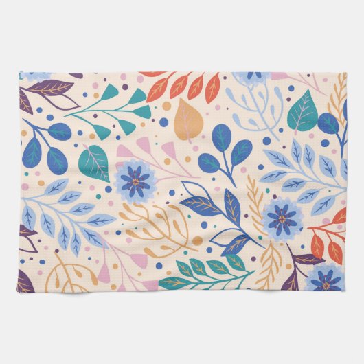 Kleurrijke bladeren Modern Foliage Patroon Theedoek (Horizontaal)