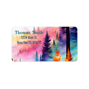 Kleurrijke bladeren N Bomen van het bos op de berg Etiket