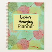 Kleurrijke bladeren op Groen Gepersonaliseerd Spir Planner (Voorkant)