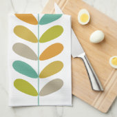 Kleurrijke bladeren op Plant retro mid century mod Theedoek (Quarter Fold)