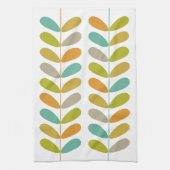 Kleurrijke bladeren op Plant retro mid century mod Theedoek (Verticaal)