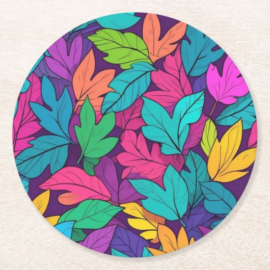 Kleurrijke bladeren Vibrant Herfst Design Ronde Kartonnen Onderzetter (Voorkant)