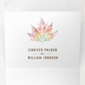 Kleurrijke bladprint bruine herfstbruiloft drieluik uitnodiging (Binnenzijde eerst)