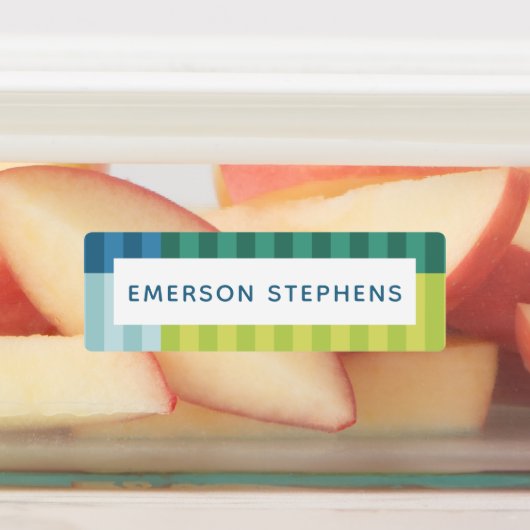 Kleurrijke blauw groen eenvoudige kinderen naam labels (Aangebracht)