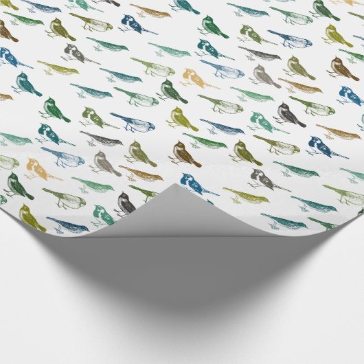 Kleurrijke Blauw Groene Bruine Vogels Verjaardag Cadeaupapier (Hoek)