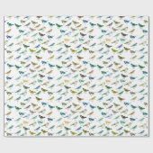 Kleurrijke Blauw Groene Bruine Vogels Verjaardag Cadeaupapier (Vlak)