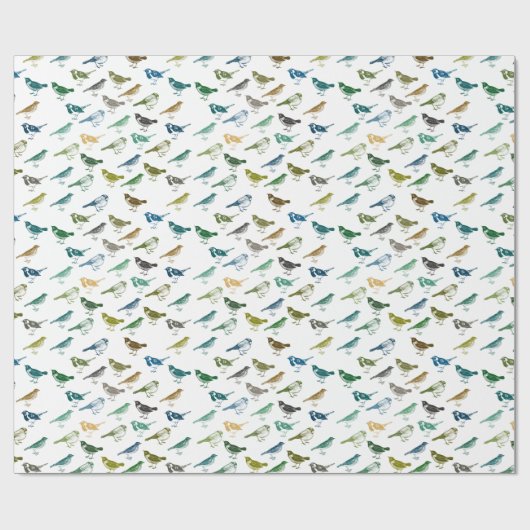 Kleurrijke Blauw Groene Bruine Vogels Verjaardag Cadeaupapier (Vlak)