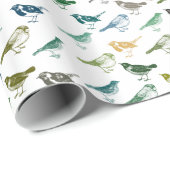 Kleurrijke Blauw Groene Bruine Vogels Verjaardag Cadeaupapier (Rol Hoek)