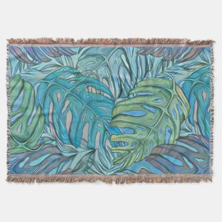 Kleurrijke blauw groene tropische bladeren waterve deken