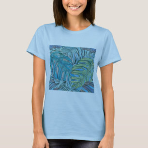 Kleurrijke blauw groene tropische bladeren waterve t-shirt