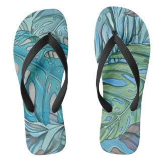 Kleurrijke blauw groene tropische bladeren waterve teenslippers