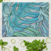 Kleurrijke blauw groene tropische bladeren waterve theedoek (Gevouwen)