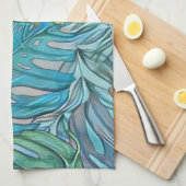 Kleurrijke blauw groene tropische bladeren waterve theedoek (Quarter Fold)