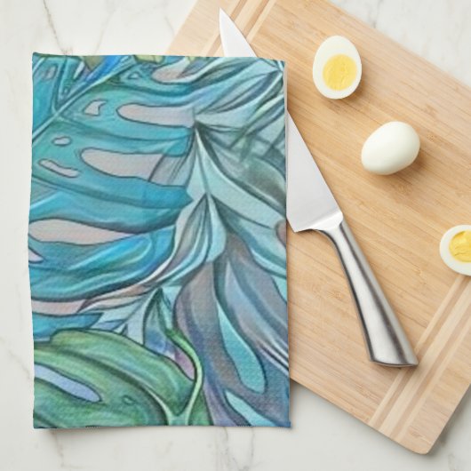 Kleurrijke blauw groene tropische bladeren waterve theedoek (Quarter Fold)