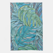 Kleurrijke blauw groene tropische bladeren waterve theedoek (Verticaal)