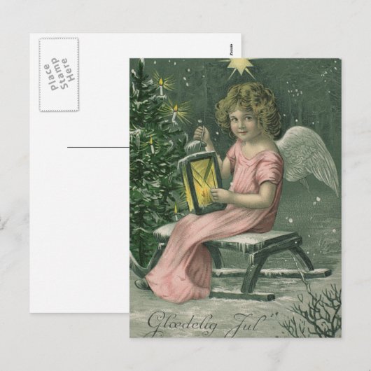 Kleurrijke  blauw kerstagel kaart (Voorkant / Achterkant)