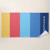 Kleurrijke Blauw Rood Sinaasappel Abstracte Strepe Strandlaken (Voorkant)