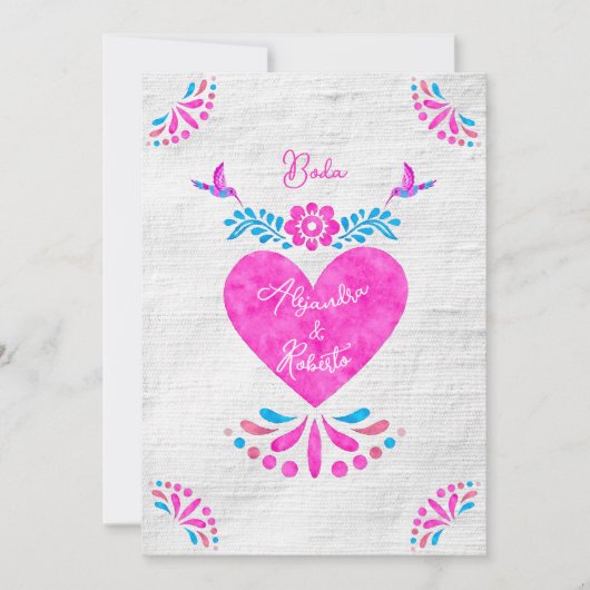 Kleurrijke Blauw Roze Hart Mexicaanse bruiloft Kaart (Voorkant)