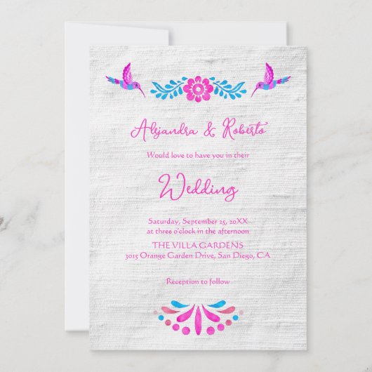 Kleurrijke Blauw Roze Hart Mexicaanse bruiloft Kaart (Achterkant)