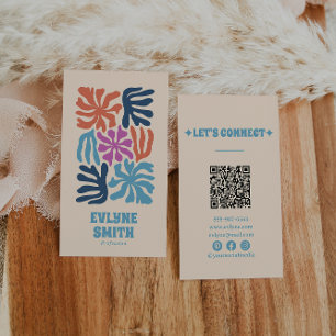 Kleurrijke Blauw Roze QR Code Groovy Bloemen Trend Visitekaartje