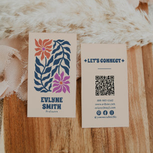 Kleurrijke Blauw Roze QR Code Groovy Bloemen Uniek Visitekaartje