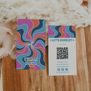 Kleurrijke Blauw Roze Sinaasappel QR Code Groovy T Visitekaartje
