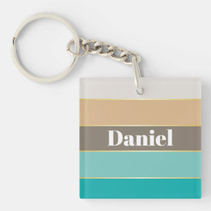 Kleurrijke Blauwe Beige Gepersonaliseerde Kleurstr Sleutelhanger