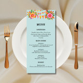 Kleurrijke Blauwe Bloemen Fiesta Mexicaanse bruilo Menu