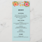 Kleurrijke Blauwe Bloemen Fiesta Mexicaanse bruilo Menu (Voorkant)