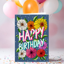 Kleurrijke Blauwe Bloemen Gepersonaliseerde Gelukk Kaart