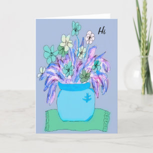Kleurrijke Blauwe Bloemen & Pot Notitiekaart
