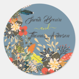 KLEURRIJKE BLAUWE BLOEMENBOHO RONDE STICKER