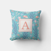 Kleurrijke Blauwe Bloemige Baby Jongens Nursery Kussen (Voorkant)