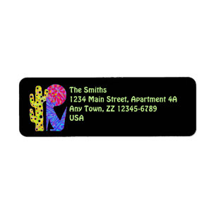 Kleurrijke Blauwe Coyote Wolf Art Etiket