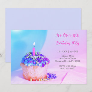Kleurrijke Blauwe Cupcake Kleurrijke 30e verjaarda Kaart