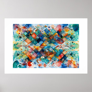 Kleurrijke Blauwe Diamant Abstracte Doodle Art Poster