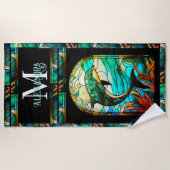 Kleurrijke Blauwe Dolfijn look van Glas in lood Strandlaken (Voorkant)