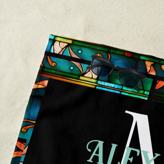 Kleurrijke Blauwe Dolfijn look van Glas in lood Strandlaken (In situ)